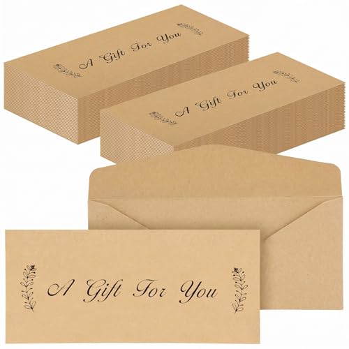 Lincia 200 Pcs Money Envelopes for Cash Gifts Brown Leaves Small Kraft Curency Holder 2.9 x 6.5 Inch Cash Envelopes with Elegance Gift Design for Business Wedding Birthday Party Favor Check Gift - color: Brown, style: Leaves