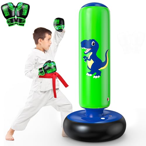 QPAU Inflatable Punching Bag, 48 Inch Stable Inflatable Boxing Bag for 3-6 Kids,Dinosaur Toy & Gifts for Boys and Girls, Kids Boxing Set for Practicing Karate, Taekwondo - color: Dinosaur Blue