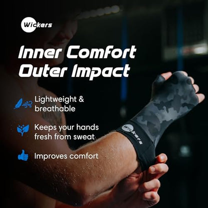 Wickers Thin Fingerless Gloves Men & Women - Lightweight Inner Boxing Gloves, Breathable Inner Glove Liners for Exercise, Gym Glove - Pair - color: Gray Camo, size: Large