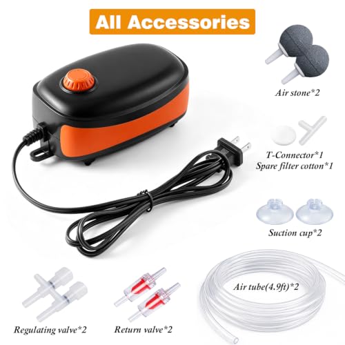 4W/5W/8W Aquarium Corded Electric Air Pump, 96GPH/160GPH/256GPH Dual Outlet & 4-Outlet Oxygen Pump, Ultra Quiet Aquarium Bubbler for Fish and Turtle Tanks up to 300 Gallons - style: 2 Outlets-4W