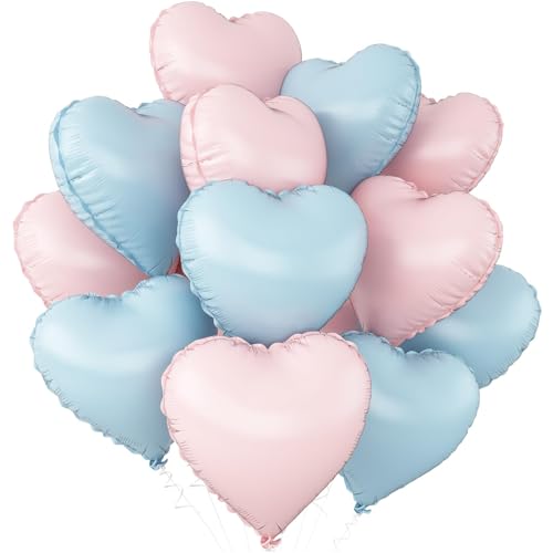 Pink Blue Heart Foil Balloons,12Pcs 18Inch Heart Shaped Balloons - color: Pink Blue