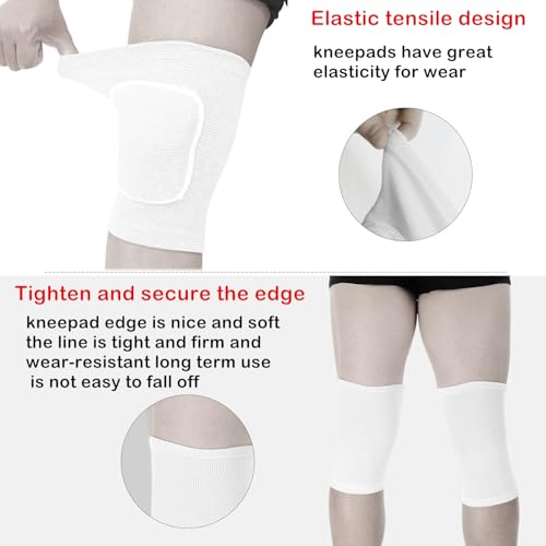 Kids Volleyball Kneepad Soft with Sponge 1 Pair, Knee Sleeve for Adult Youth Pole Dance Cycling Soccer Roller Skating-Elbow Support Work Gym Yoga Golf Leg Protector Auto Mechanic-Black(White, L)