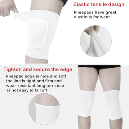 Kids Volleyball Kneepad Soft with Sponge 1 Pair, Knee Sleeve for Adult Youth Pole Dance Cycling Soccer Roller Skating-Elbow Support Work Gym Yoga Golf Leg Protector Auto Mechanic-Black(White, L)