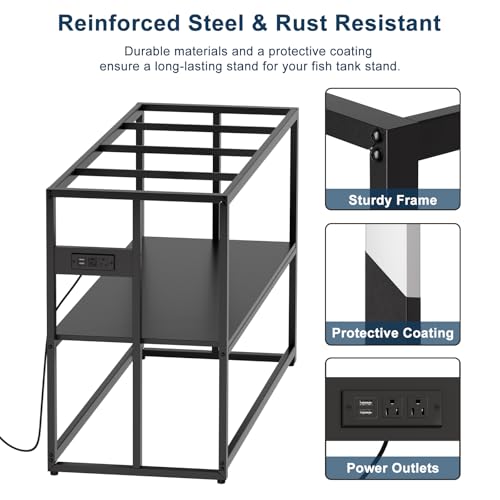 Urban Deco 55-75 Gallon Fish Tank Stand with Power Outlets, 900LBS Capacity Aquarium Stand, Metal Fish Tank Stand Dual-Layer Design Terrarium Stand, Black - color: Black with Outlet, size: 55-75 Gallon