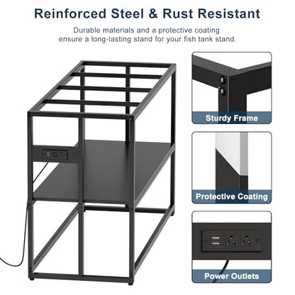 Urban Deco 55-75 Gallon Fish Tank Stand with Power Outlets, 900LBS Capacity Aquarium Stand, Metal Fish Tank Stand Dual-Layer Design Terrarium Stand, Black - color: Black with Outlet, size: 55-75 Gallon