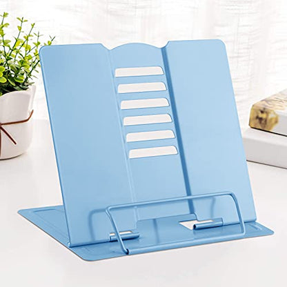 MSDADA Desk Book Stand Metal Reading Rest Book Holder Adjustable Cookbook Documents Holder Bookstands for Recipes Textbook Music Books, the First Day of School Gift for Students, Teachers (Light Blue) - color: Light Blue