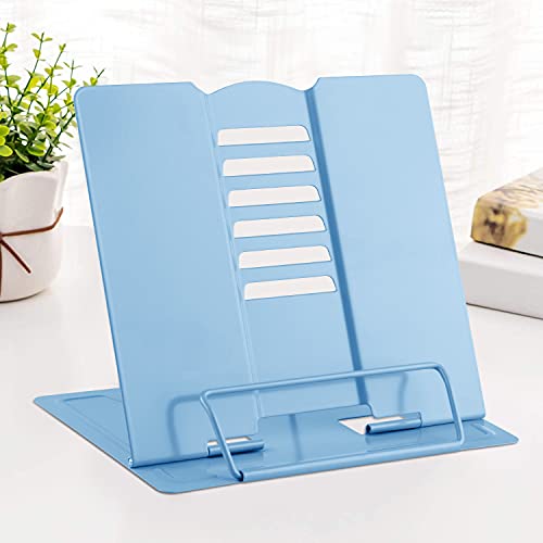 MSDADA Desk Book Stand Metal Reading Rest Book Holder Adjustable Cookbook Documents Holder Bookstands for Recipes Textbook Music Books, the First Day of School Gift for Students, Teachers (Light Blue) - color: Light Blue