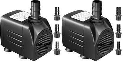 GROWNEER 550GPH Submersible Pump 30W Fountain Water Pump, 2000L/H, with 7.2ft High Lift, 3 Nozzles for Aquarium, Fish Tank, Pond, Hydroponics, Statuary (Pack of 2) - size: 550 GPH (Pack of 2)