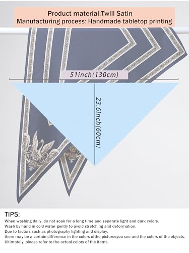 Triangle Shawls Scarf Head Hair Neck For Women Scarves Fashion Silk Feeling Lady Lightweight 51 * 23.6inch - color: K12-blue Background With Flower（51*23.6inch）