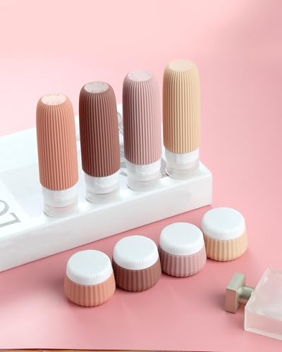 Mrsdry 여행용 병 - 8팩, TSA 승인 85g(3온스) 여행용 용기, 세면 용품용, 투명 가방, 누출 방지 실리콘 스퀴즈 가능 에센셜 병 - color: 붉은 토양, size: Bottle 3oz Jars 1oz