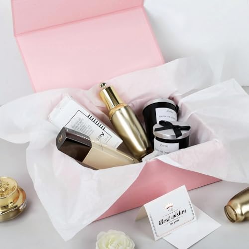 UoeRing 2 Pcs Pink Gift Box Large 11.5x8x4 Inch with Magnetic Lid | Collapsible Luxury Present Box,for Birthday,Christmas Holiday Gift Includes Card,Ribbon,Tissue Paper & Shredded Filler - color: 13.5x11.8x4.7 Inch-Pink-Pack of 2