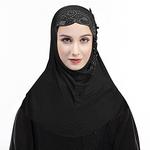 Women Soft One Piece Hijab Long Muslim Turban Islamic Full Head Scarf - color: Black/Flower
