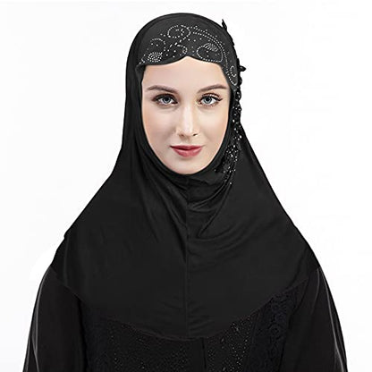 Women Soft One Piece Hijab Long Muslim Turban Islamic Full Head Scarf - color: Black/Flower