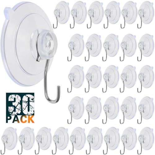 Suction Cup Hooks 30Pack Reusable Stainless Steel Hooks | 1.78 Inches Clear PVC Medium Suction Cup No Trace, & Removable, for Glass, Tile, Window, Kitchen, Bathroom - size: Iron hook A-30Pack