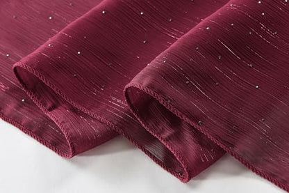 OurLore Chiffon Shawls Wraps for Women Sheer Glitter Scarf Sparkly Rhinestones Shoulder Sarong Cover Up Hijab for Wedding - color: Dark Red
