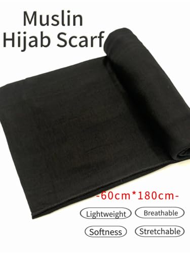 Hijab Scarf for Women Soft Muslim Hijabs Head Wrap Scarves Fashion Long Hair Shawls Stretchy Muslin Headscarf - color: Black Hijab Scarf for Women