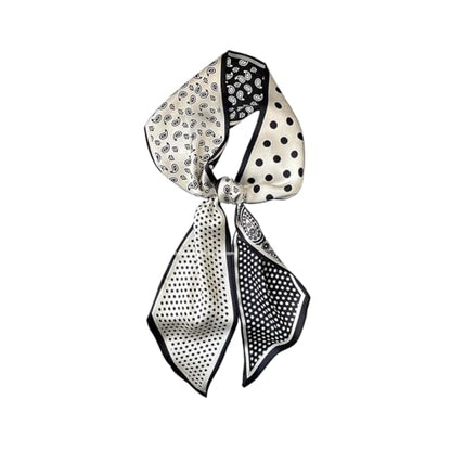 Silk Feeling Head Scarf Fashion Satin Hair Scarf Square Long Scarves for Women Gifts - color: 02 Black Point /5.12 X 59 Inch