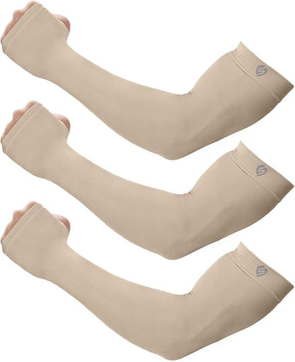 Arm Sleeves for Men Women UV Sun Protection Compression Arm Warmer Tattoo Cover Up, Sports Golf Cooling Sleeves - color: 3 Pairs_nude