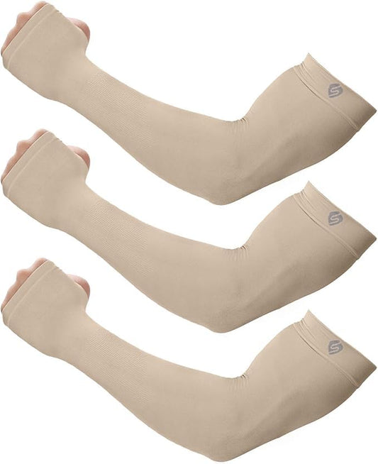 Arm Sleeves for Men Women UV Sun Protection Compression Arm Warmer Tattoo Cover Up, Sports Golf Cooling Sleeves - color: 3 Pairs_nude