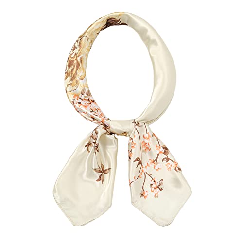RIIQIICHY Head Scarf for Women Like Silk Satin Scarf for Hair Wrapping at Night Bandana Square Scarf for Sleeping 35 Inch - color: Cream/Gold/Brown/Pink