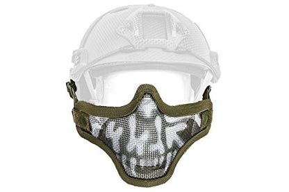 DLP Tactical Quick Release Mesh Steel Face Mask for ARC Rail Equipped Fast/ACH/MICH Combat Helmet - color: Green Skull
