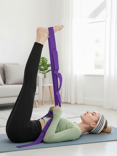 10 Loops Stretching Strap Yoga Strap for Home Workout, Exercise, Pilates and Gymnastics, Non-Elastic Stretch Bands for Women & Men - color: Purple