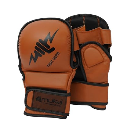 MMA Gloves Sparring - Hybrid Open Palm Punching Bag Gloves - Wrist Support Martial Arts Mitts- Boxing Gloves Men & Women Ideal for Grappling, Muay Thai and Kickboxing - color: Brown