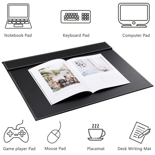 Ultra-Smooth PU Leather Desk Pad & Mat Office Desk Drawing & Writing Board A3/ A4 File Paper Clip Table Protector Mat on Top Large 24''x18'' (Black) - color: Black-a005