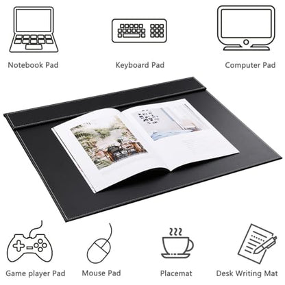 Ultra-Smooth PU Leather Desk Pad & Mat Office Desk Drawing & Writing Board A3/ A4 File Paper Clip Table Protector Mat on Top Large 24''x18'' (Black) - color: Black-a005