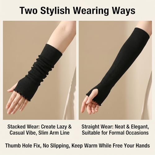 UPSTORE Lotus Leaf Edge Style Fingerless Elastic Stretch Arm Winter Warmer Long Arm Sleeve for Ladies Women Girl