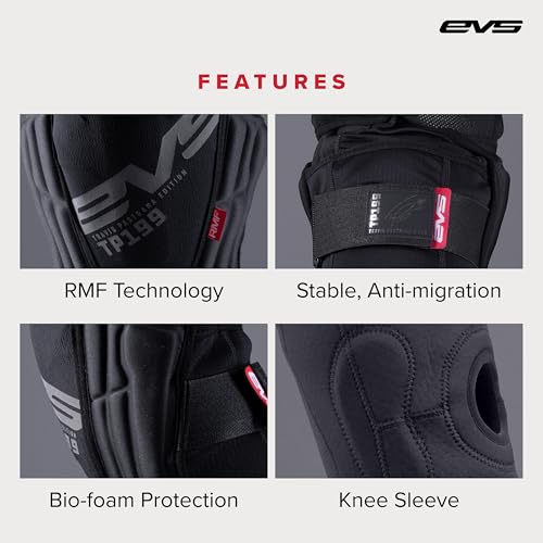 EVS TP199 Travis Pastrana, Moto Knee/Shin Guard, Reactive Memory Foam | CE Level 2 knee protection w/ RMF impact foam, breathable air mesh, stabilizer sleeve, silicone grippers, polyflex shin guard - color: Blackout, size: Large-X-Large