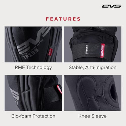 EVS TP199 Travis Pastrana, Moto Knee/Shin Guard, Reactive Memory Foam | CE Level 2 knee protection w/ RMF impact foam, breathable air mesh, stabilizer sleeve, silicone grippers, polyflex shin guard - color: Blackout, size: Large-X-Large