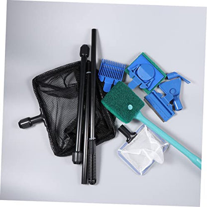 VICASKY Fish Tank Kit Aquarium Glass Tank Tools with Gravel Rake Scraper Plant Fork Sponge Brush and Net Aquatic Maintenance Green