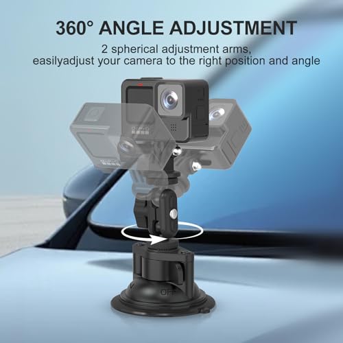 MINIFOCUS Suction Cup Camera Mount with Phone Holder, Car Camera Mount with Ball Head Magic Arm for Windshield Dash Compatible with GoPro Hero 11/10/9, DJI Osmo Action/Procket, Insta360 X5/4/3 - style: S1026