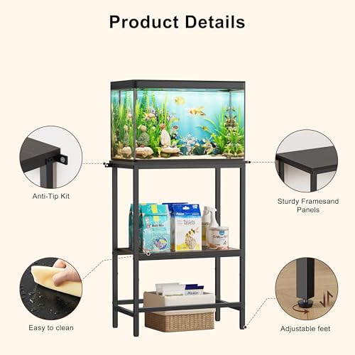 5 & 10 Gallon Fish Tank Stand for Standard Tanks | Fits 5 &10 Gal Standard Tanks for Aquarium, Reptile Terrarium & Turtle Tank, 21.2"L x 11.8"W One-Piece Wooden Tabletop, Black - size: 10 Gallon