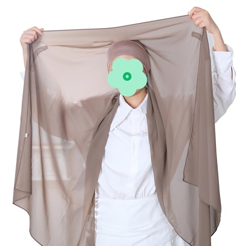 Magnetic Chiffon Hijab Scarf for Women, Quick Snap Closure Headscarf, Breathable Muslim Headwrap with Under Cap - color: Desert Khaki