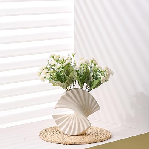 Ceramic Shell Shaped Vase,Handmade Textured Art Vases, Modern Minimalist Home Decor Accent Pieces for Mantel, Tabletop & Bedroom Decorative Display - color: White - Shell Vase