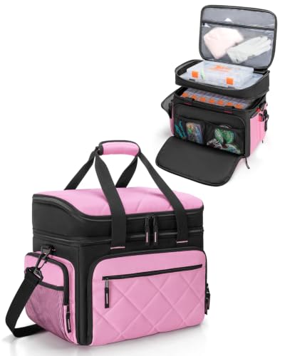 Smasrob Fishing Tackle Bag, Fish Bag (Tackle Boxes Not Included), Pink | Large Lure Boxes Pocket , Extra Top Tackle Trays Pocket, for Saltwater and Freshwater - color: Pink