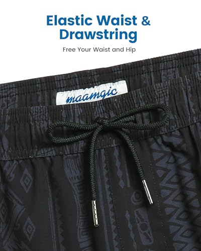 maamgic Mens Swim Trunks with Compression Liner 5 Inch, Quick Dry Bathing Suit with Zipper Pockets, No-Chafing Swim Shorts - color: Black-legendary Dragon, size: X-Small