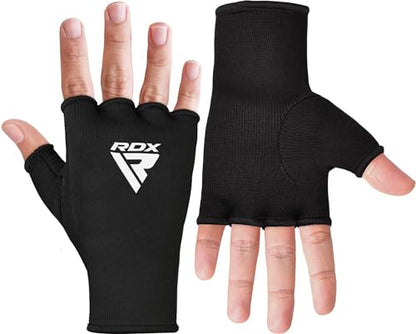 RDX Boxing Hand Wraps Inner Gloves Men Women, Half Finger Elasticated Bandages, Under Mitts Fist Protection, Muay Thai, Kickboxing, MMA, Martial Arts Speed Bag Punching Training - color: Black, size: Large