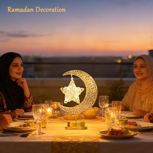 Lifnatty Moon Lamp with Hanging Star, Decorative Crescent Moon Night Light Battery Powered, Retro Metal LED Table Lamp for Bedroom Living Room Boho Home Decor, Gift for Women Birthday Christmas - style: Battery Powered Moon Star Lamp