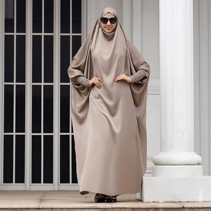 IKADEX Jilbab for Muslim Women Hooded Abaya Kaftan Dress Hijab Chador One-Piece Loose Fit Arabic Islamic Prayer Robe - color: Taro