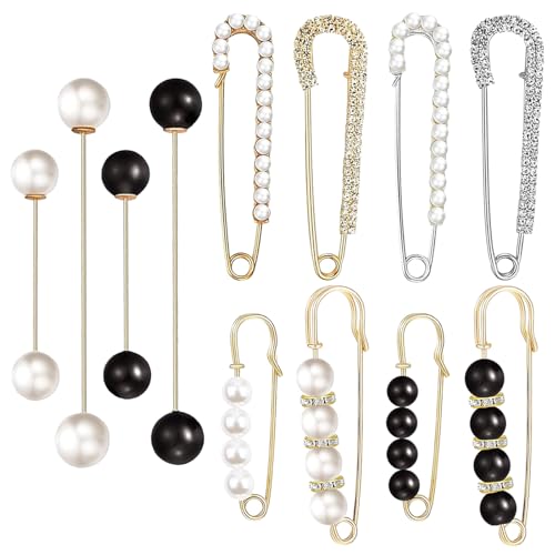 12 PCS Sweater Shawl Clips Retro Sweater Shawl Clips Faux Crystal Pearl Brooch Pins for Women Girls Costume Accessory - color: Classic