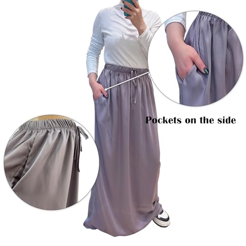 Muslim Women Abaya Two Pieces Set Prayer Dress Elasticated Sleeves Islamic Robe Modest Full Cover Prayer Clothes - color: Light Gray
