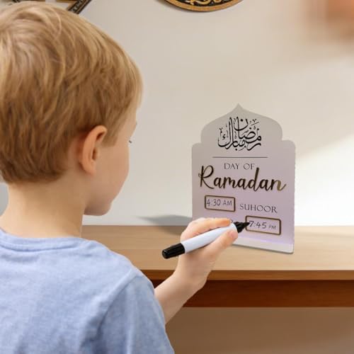 Ramadan Advent Countdown Calendar 2026 – Eid Mubarak Decoration Set with Erasable Pen – Islamic and Mosque Themed Home Decor for Table Centerpieces – Ideal Gift for Muslim Families