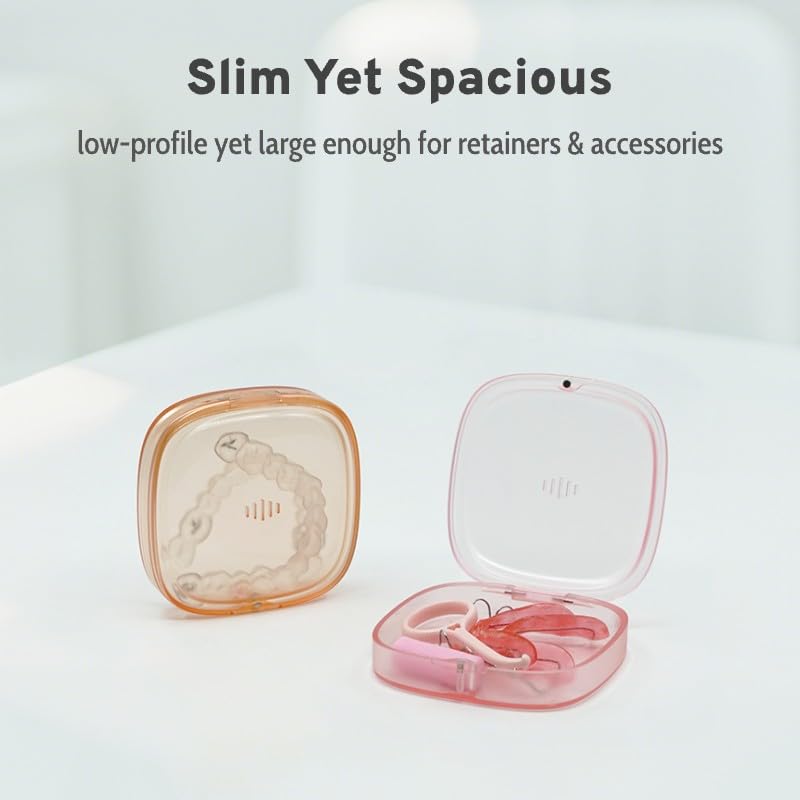 Transparent Slim Retainer Holder, Small Travel Night Guard Container, Stylish Retainer Case with Vent Holes, Thin Aligner Box Compatible with Invisalign(Clear Orange) - color: Clear Orange