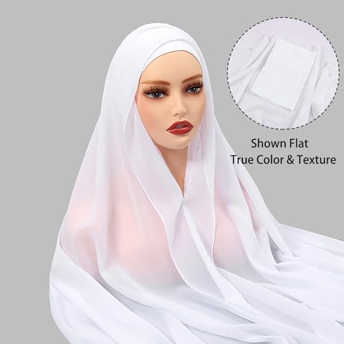 Magnetic Chiffon Hijab Scarf for Women, Quick Snap Closure Headscarf, Breathable Muslim Headwrap with Under Cap - color: Royal Navy
