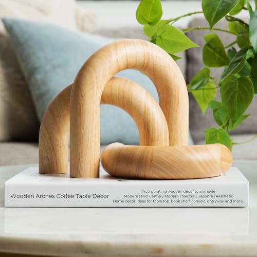 3-Piece Natural Arches Home Decor Set – Aesthetic Shelf Objects, Coffee Table, and Bookshelf Accent, Japandi Modern and Boho Living Room or Entryway Table Decorative Objects - color: Natural 3pc Set Arches