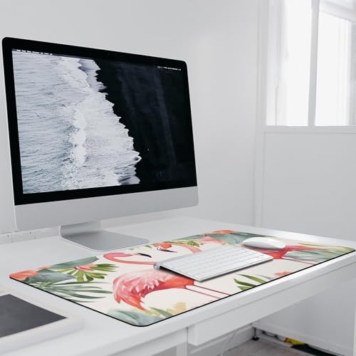 Large Size Gaming Mouse Pad Flamingos and Flowers Desk Mat Non-Slip Base Waterproof Desktop Writing Pad for Office Home - color: Flamingos and Flowers, size: 40x90cm