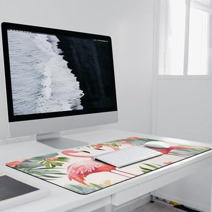Large Size Gaming Mouse Pad Flamingos and Flowers Desk Mat Non-Slip Base Waterproof Desktop Writing Pad for Office Home - color: Flamingos and Flowers, size: 40x90cm